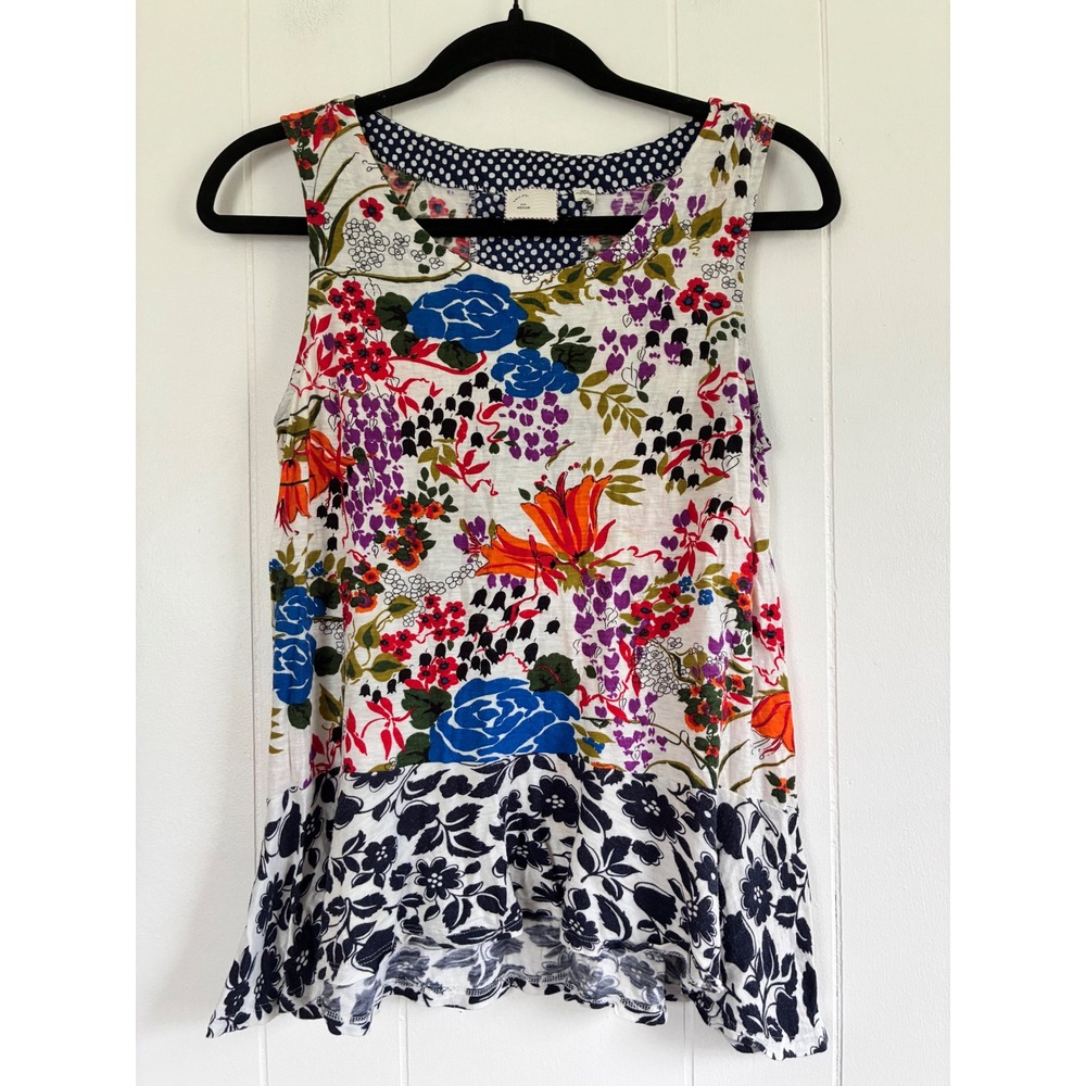 Anthropologie Postmark Mixed Floral Polka Dot Print Sleeveless Top Medium